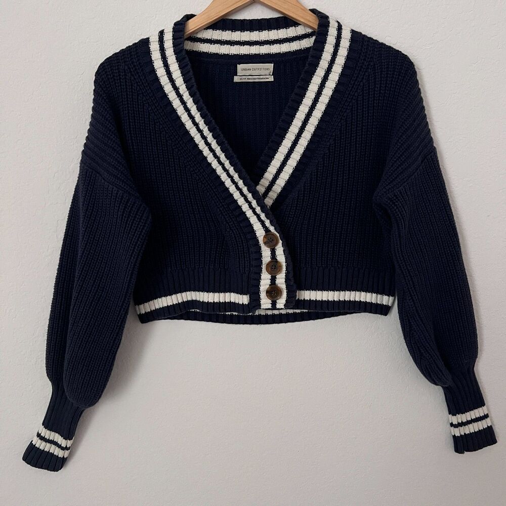 Urban Outfitters Women's Cardigan Blue Preppy Knit Cropped Button Up Size XS